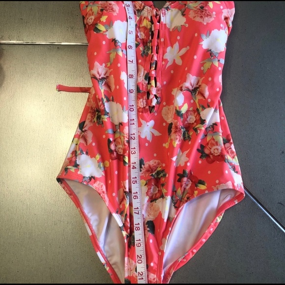 LAUNDRY BY DESIGN one piece Bright Coral Lace Up Swimsuit XS - Picture 13 of 16